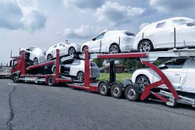 The car transporter can carry up to ten vehicles
